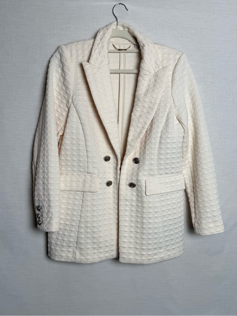 Chico’s Size 1.5 US 10 Ivory Textured Double Breasted Blazer